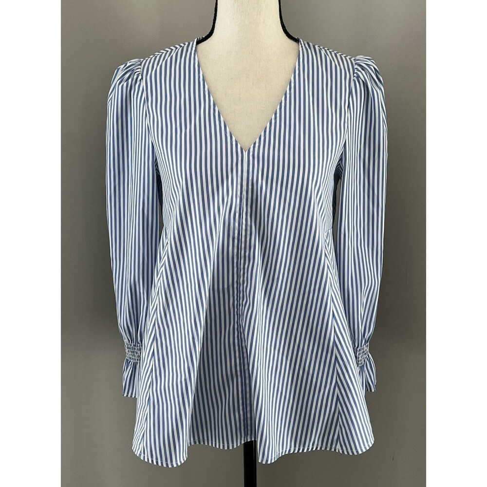 Tuckernuck Blue and White Striped V Neck Blouse Size Small EUC